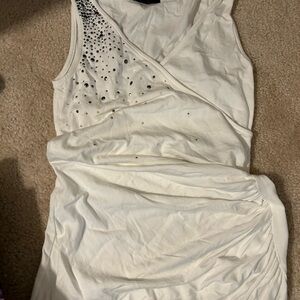 White Sleeveless Top with Black Beads